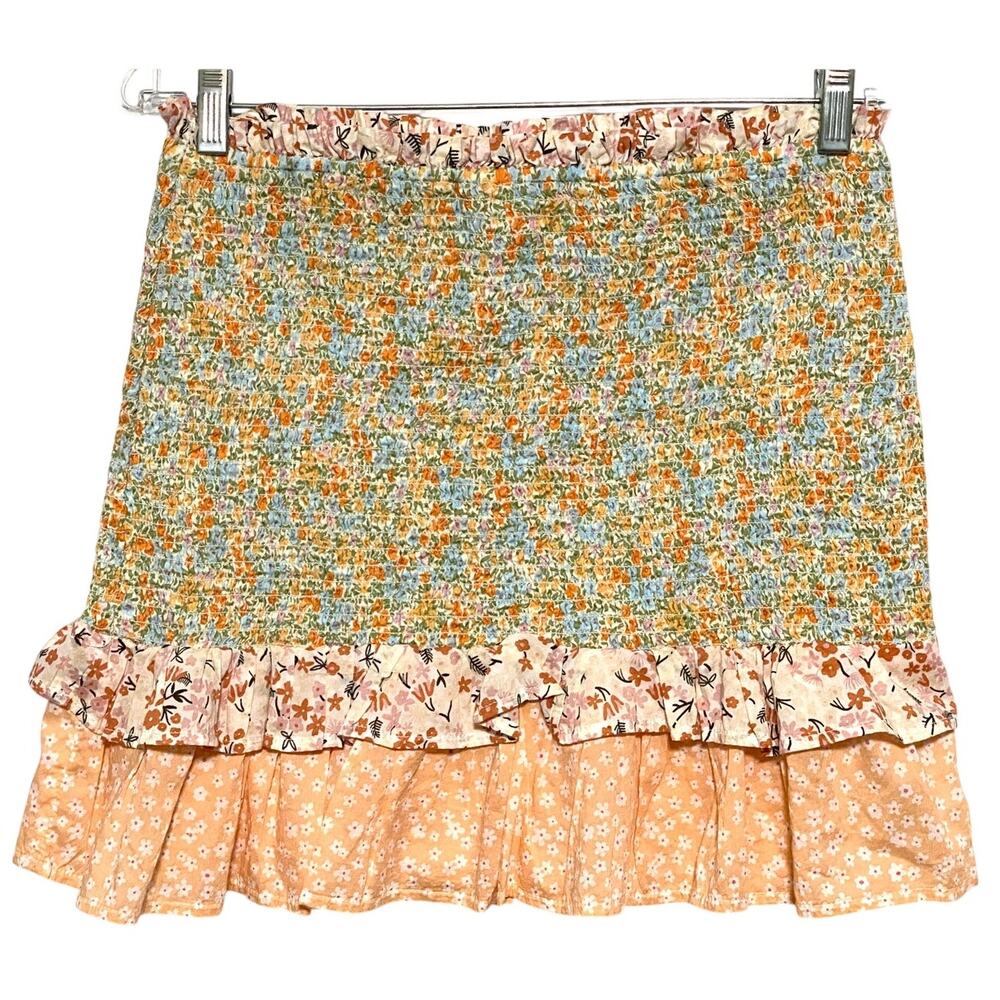 American Eagle Mini Skirt S Boho Tiered Cottage Prairie Coquette Patchwork Smock - Picture 1 of 7